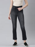 Women's Black Straight Fit Light Fade Acid Wash Denim Jeans