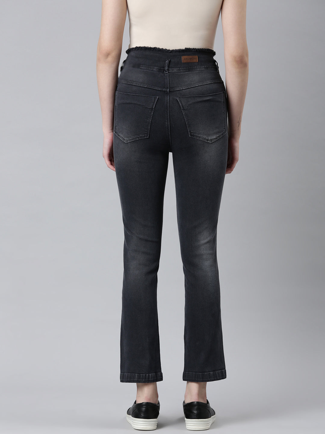 Women's Black Straight Fit Light Fade Acid Wash Denim Jeans