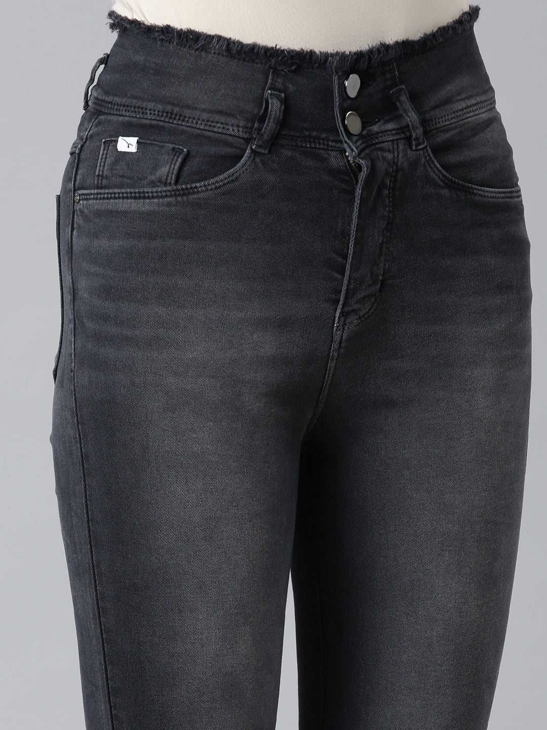 Women's Black Straight Fit Light Fade Acid Wash Denim Jeans