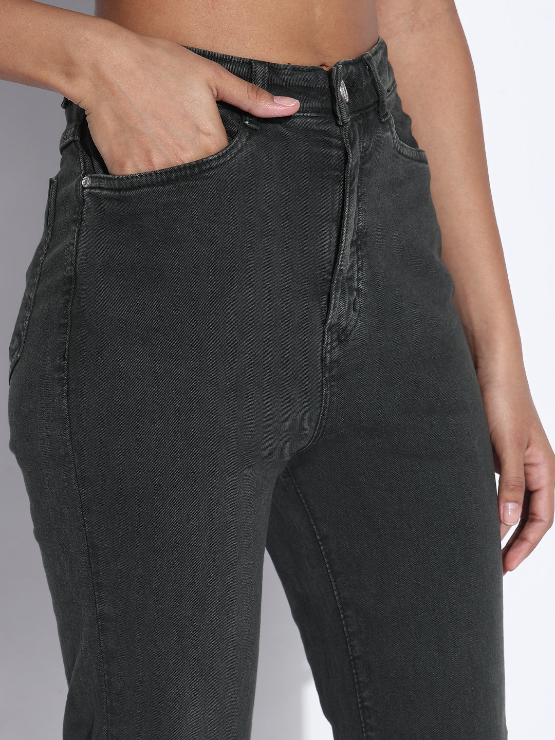 Women's Solid Olive Bootcut Jeans