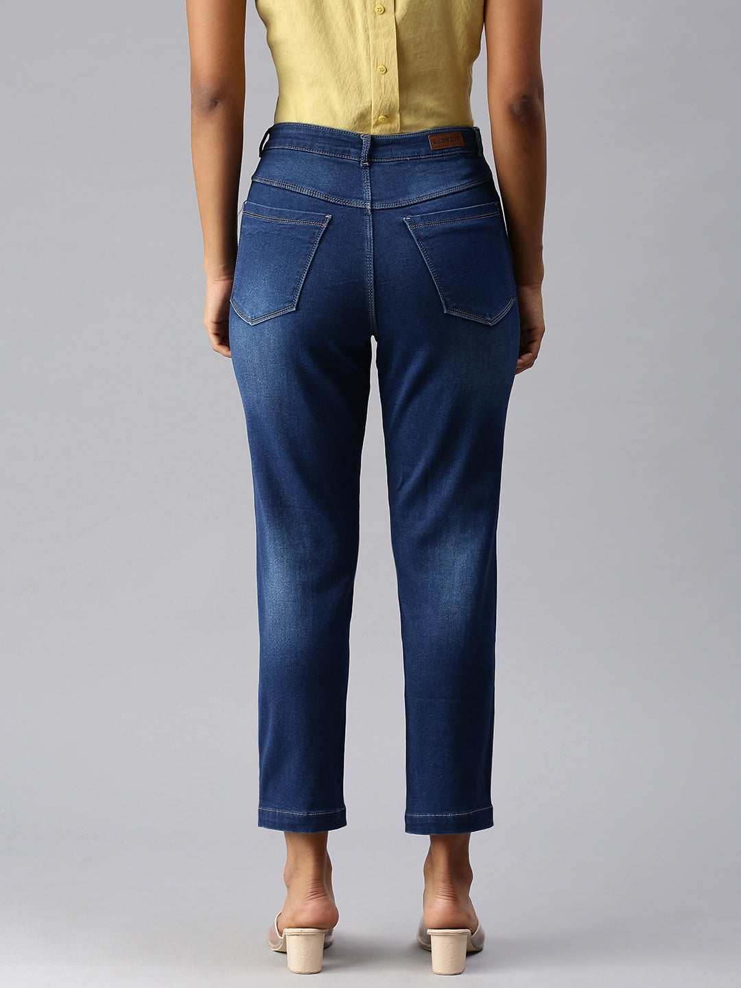 Women's Blue Straight Fit Low Distress Light Fade Jeans