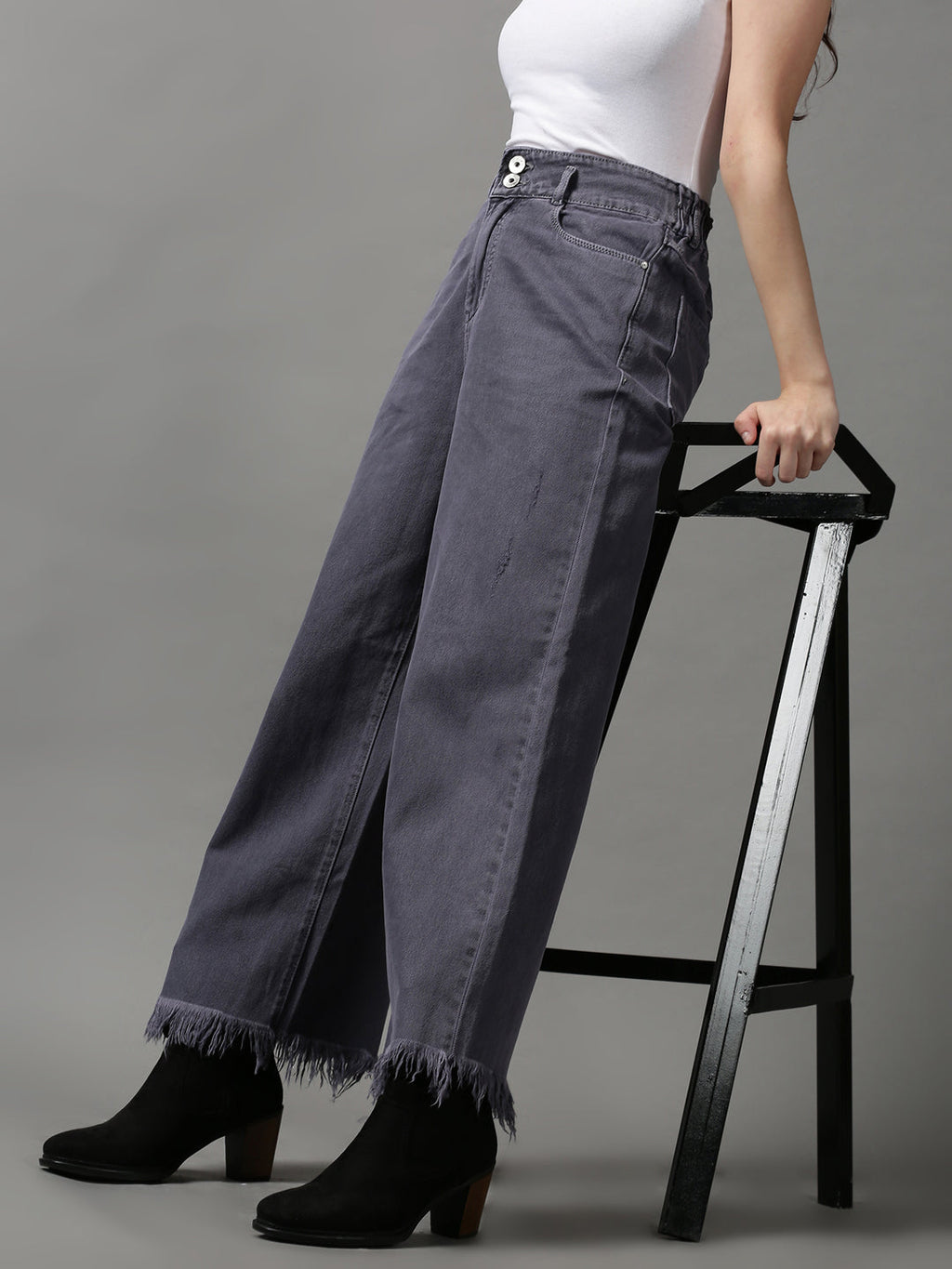 Women's Violet Wide Leg Low Distress Denim Jeans