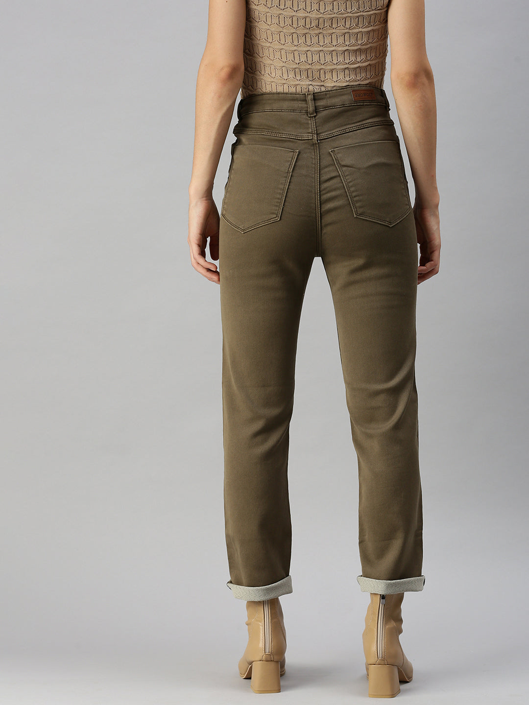 Women's Khaki Straight Fit High-Rise Jeans