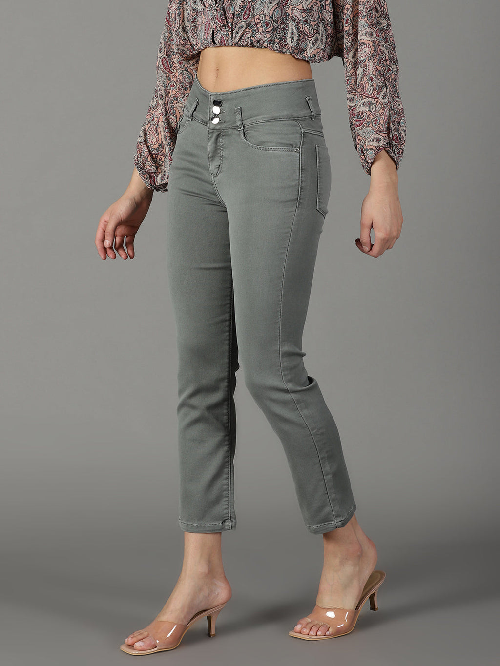 Women's Grey Clean Look High-Rise Stretchable Jeans