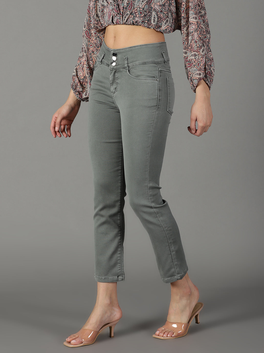 Women's Grey Clean Look High-Rise Stretchable Jeans