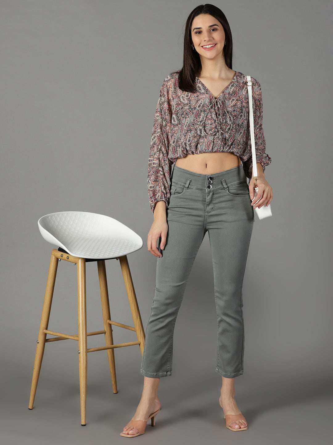 Women's Grey Clean Look High-Rise Stretchable Jeans