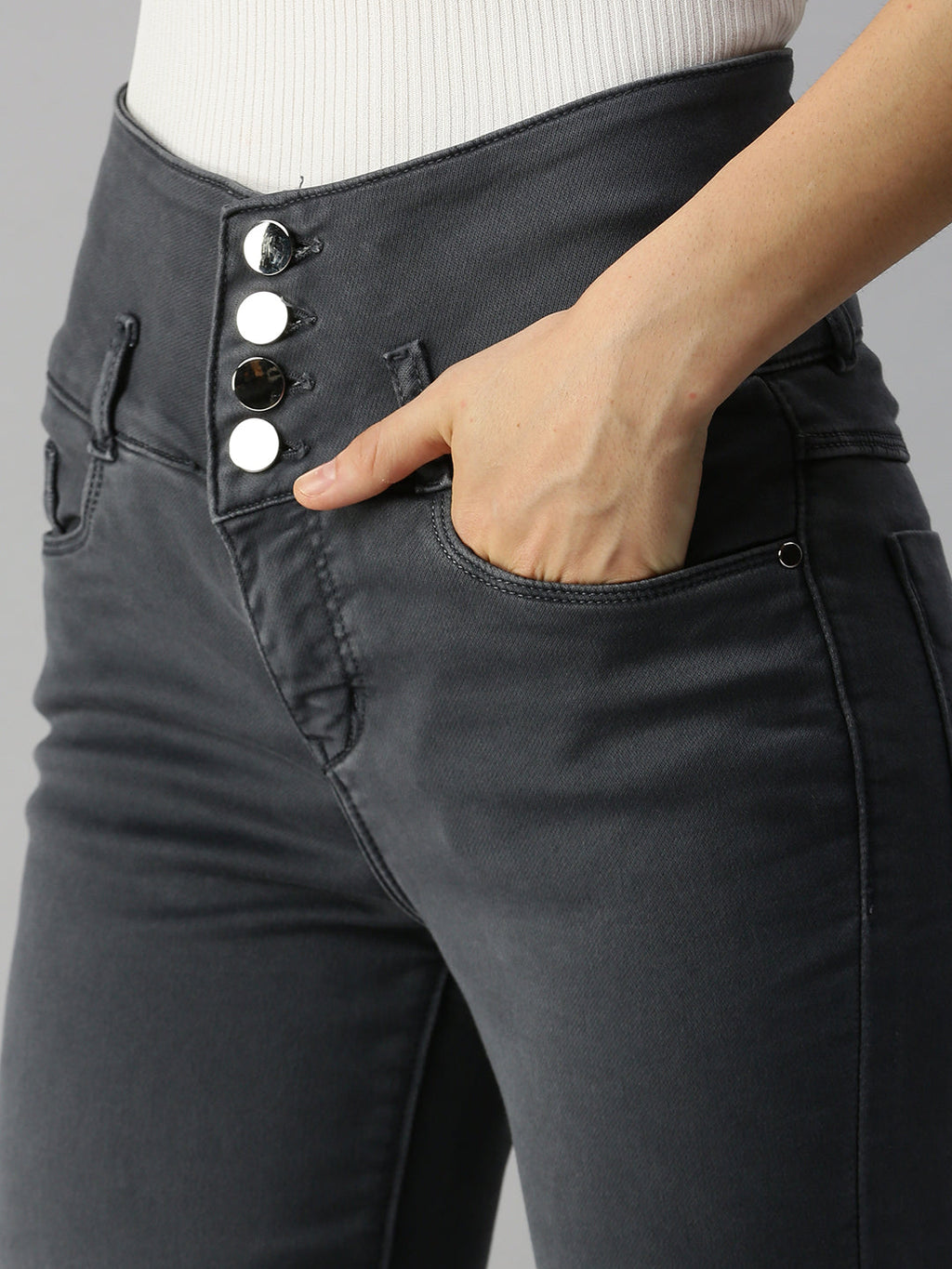 Women's Grey High-Rise Stretchable Denim Jeans