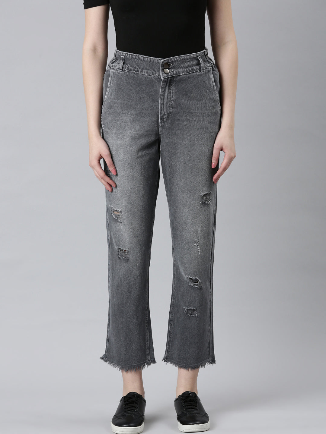 Women's Grey Boyfriend Fit Heavy Denim Jeans