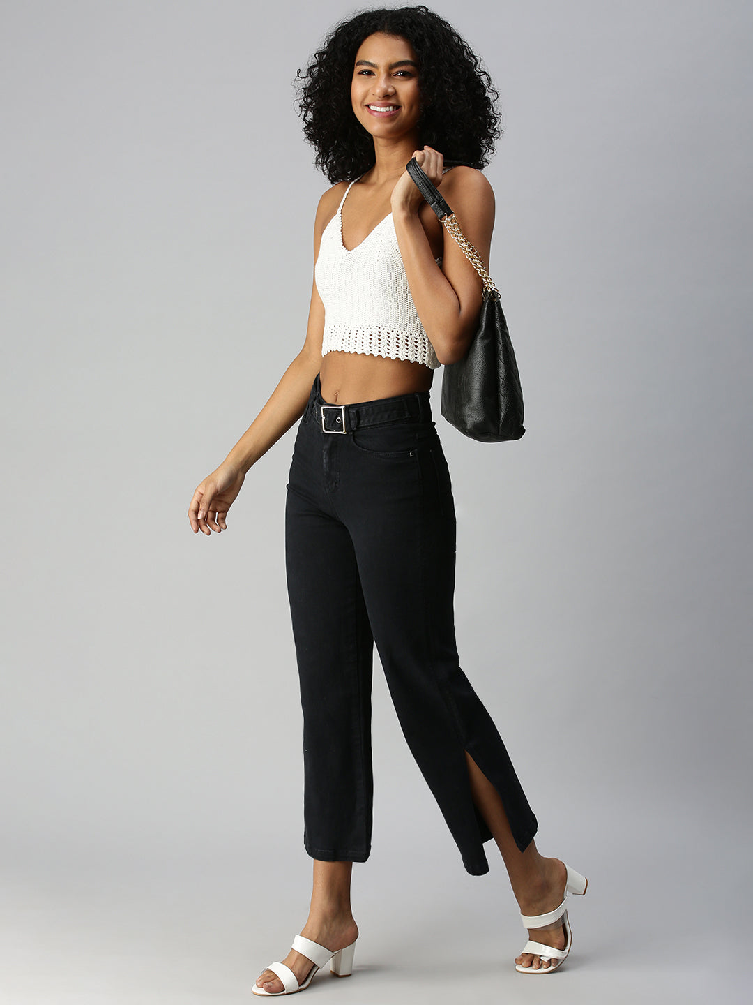 Women's Grey Wide Leg High-Rise Stretchable Jeans