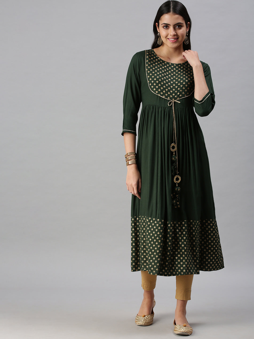 Women's Green Yoke Design Anarkali Kurta