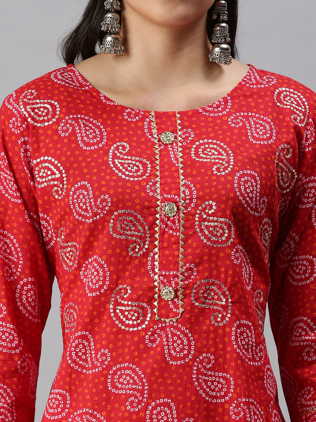 Women's Red Paisley Printed Straight Kurta