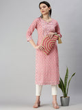 Women's Pink Floral Printed Straight Kurta