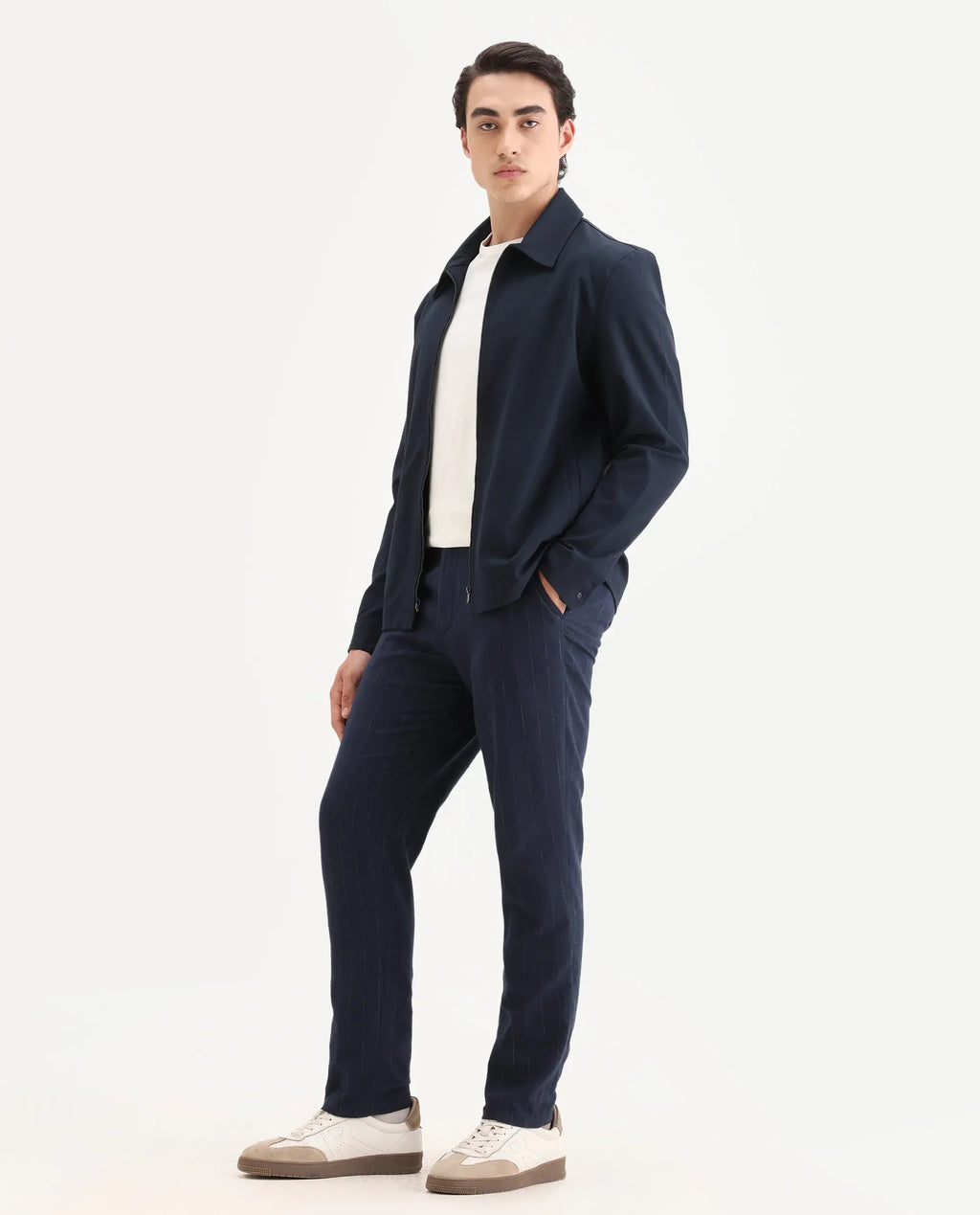 Rare Rabbit Men's Jlo Blue Cotton Blend Striped Print Relaxed Fit Trouser