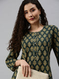 Women's Printed Green Straight Kurta
