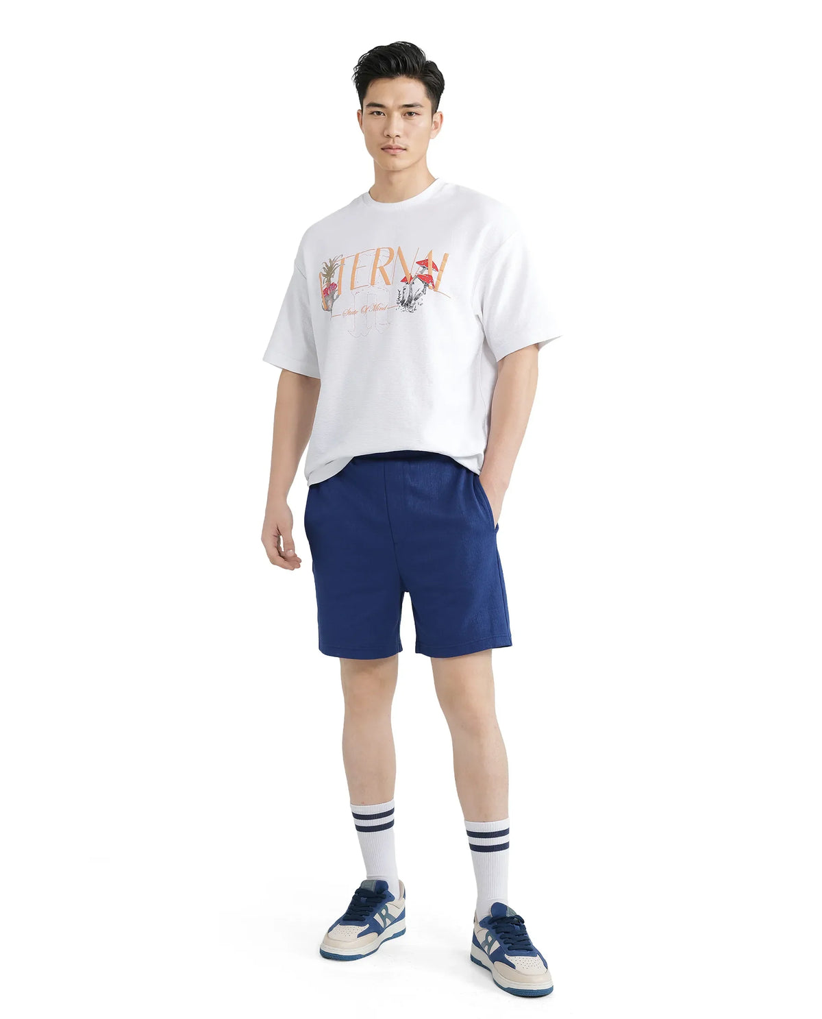 Rare Rabbit Men's Kelor Blue Cotton Blend Plain Regular Fit Shorts