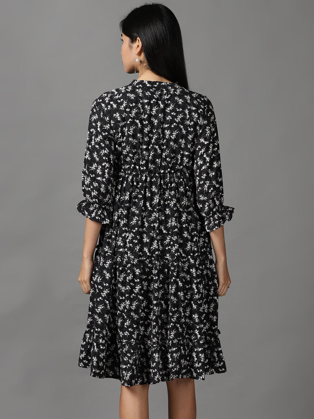 Women's Black Floral Printed Fit & Flare Dress