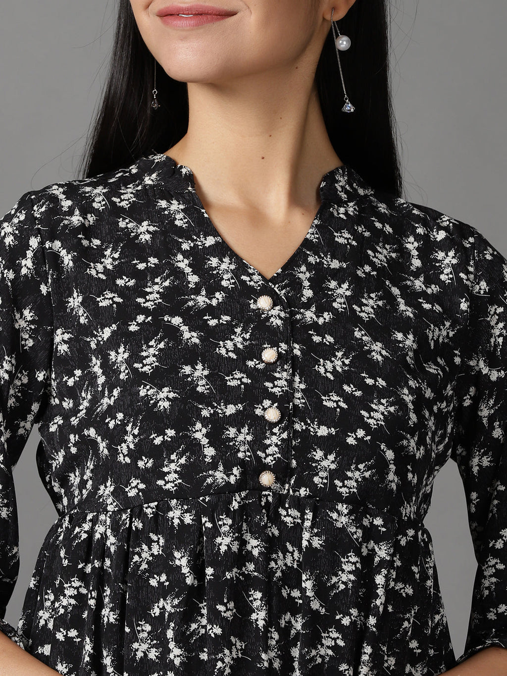 Women's Black Floral Printed Fit & Flare Dress