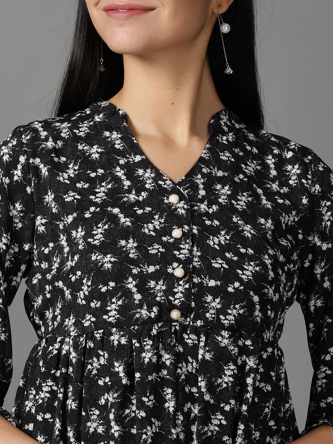 Women's Black Floral Printed Fit & Flare Dress