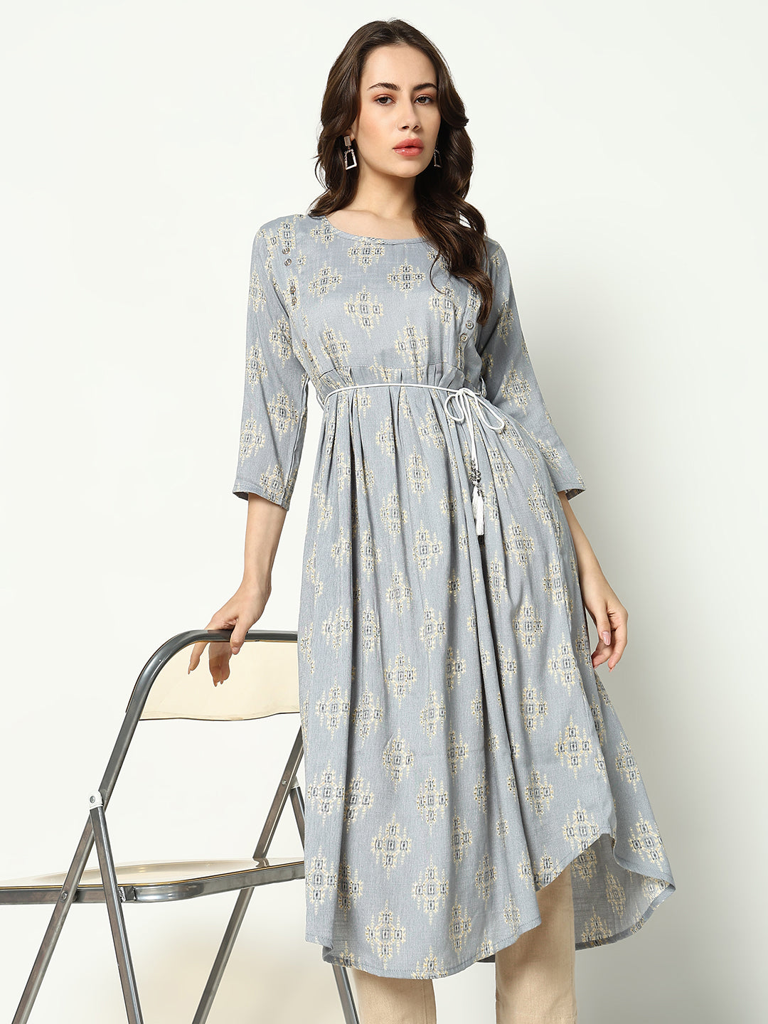 Women's Printed Empire Grey Kurta