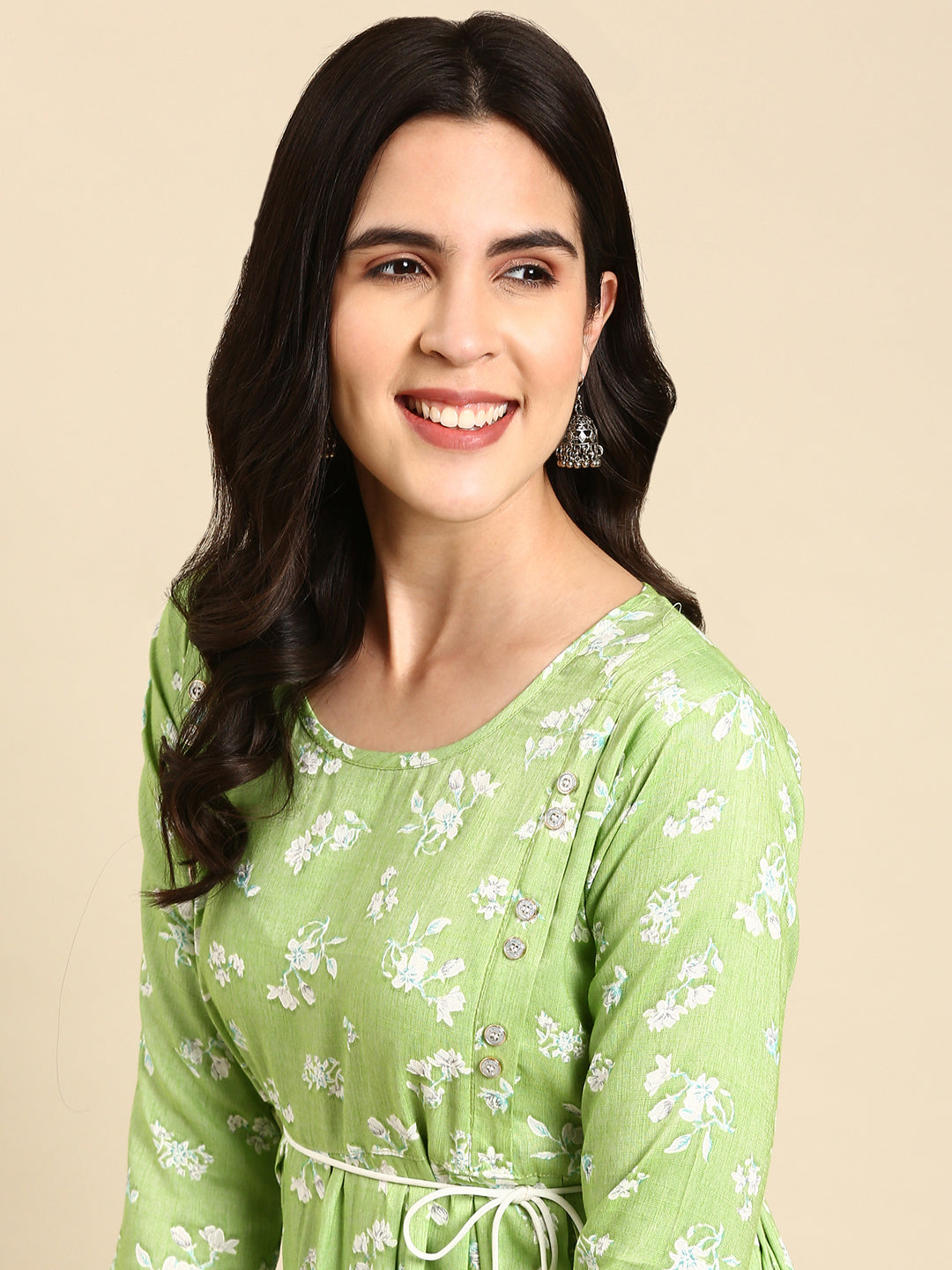 Women's Green Floral Printed Anarkali Kurta