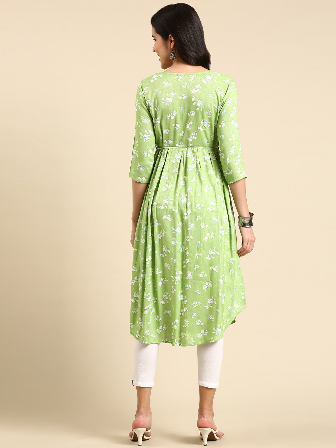 Women's Green Floral Printed Anarkali Kurta
