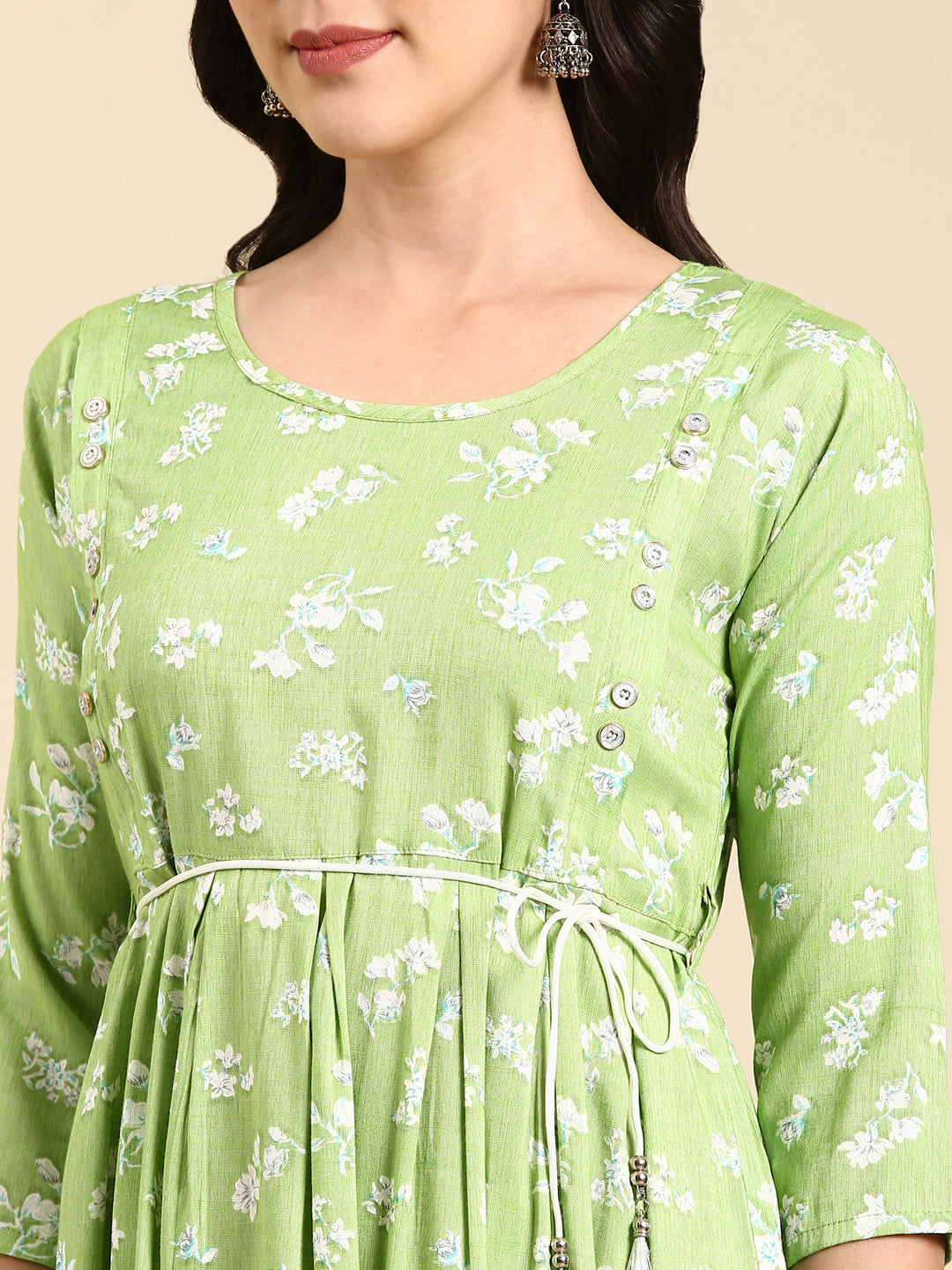 Women's Green Floral Printed Anarkali Kurta