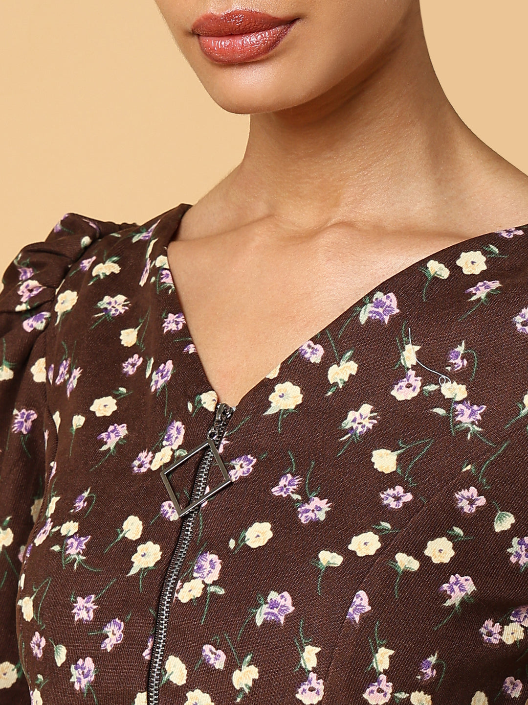 Women's Brown Floral Printed Crop Top