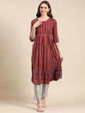 Women's Maroon Ethnic Motifs Printed Anarkali Kurta