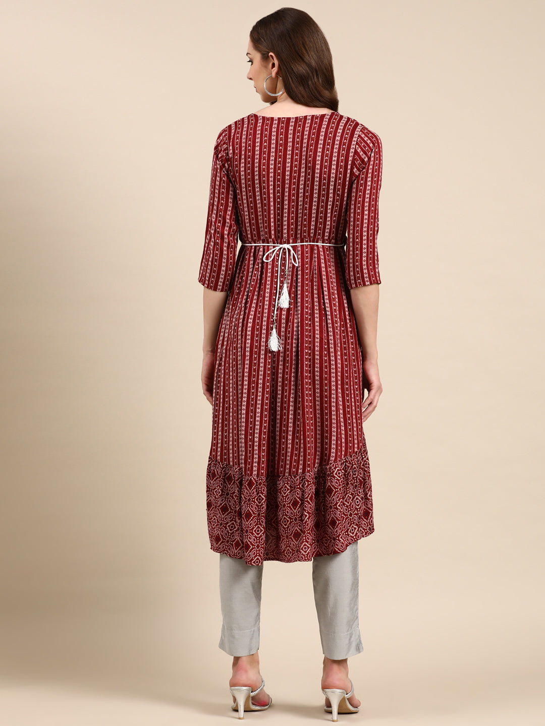 Women's Maroon Ethnic Motifs Printed Anarkali Kurta