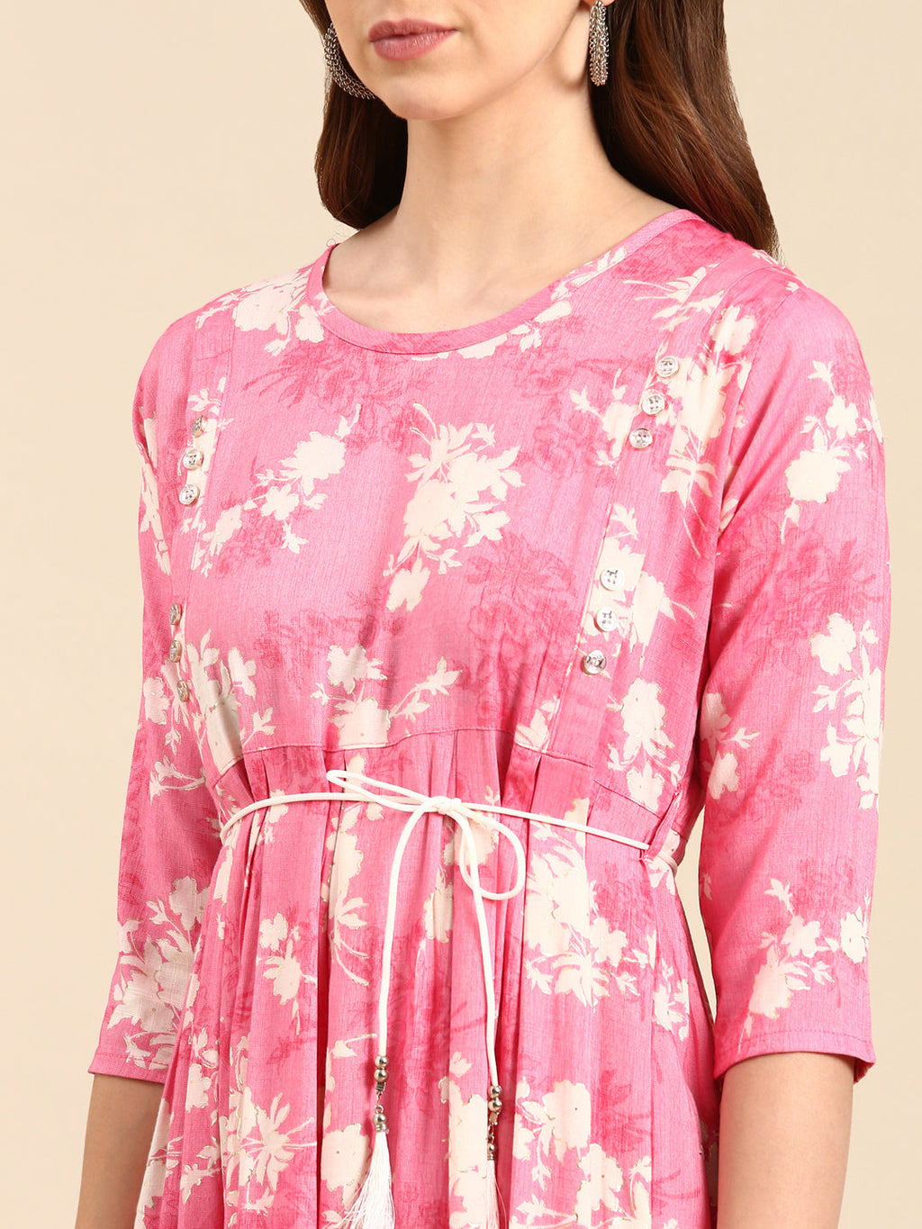 Women's Pink Floral Printed Anarkali Kurta