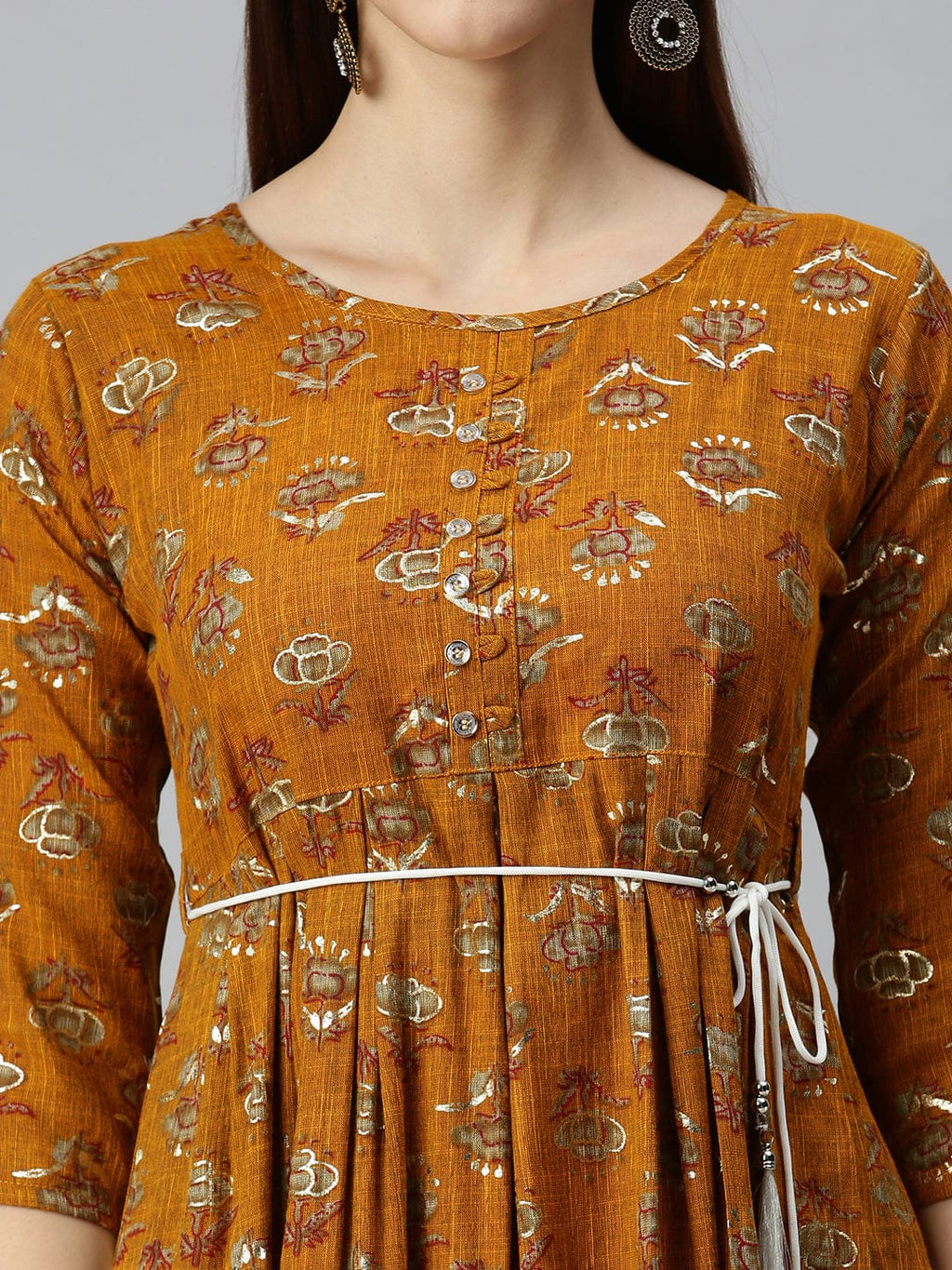 Women's Printed Mustard A-Line Kurta
