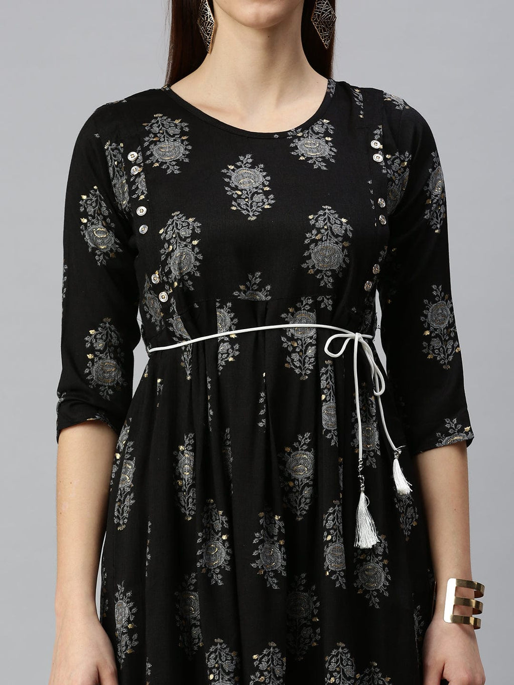 Women's Printed Black A-Line Kurta