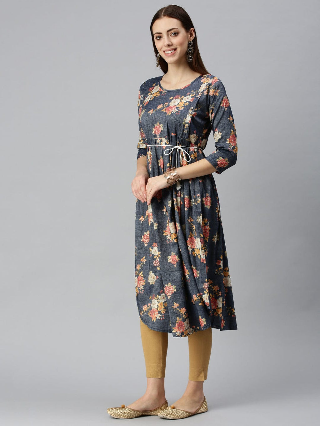 Women's Printed Blue A-Line Kurta