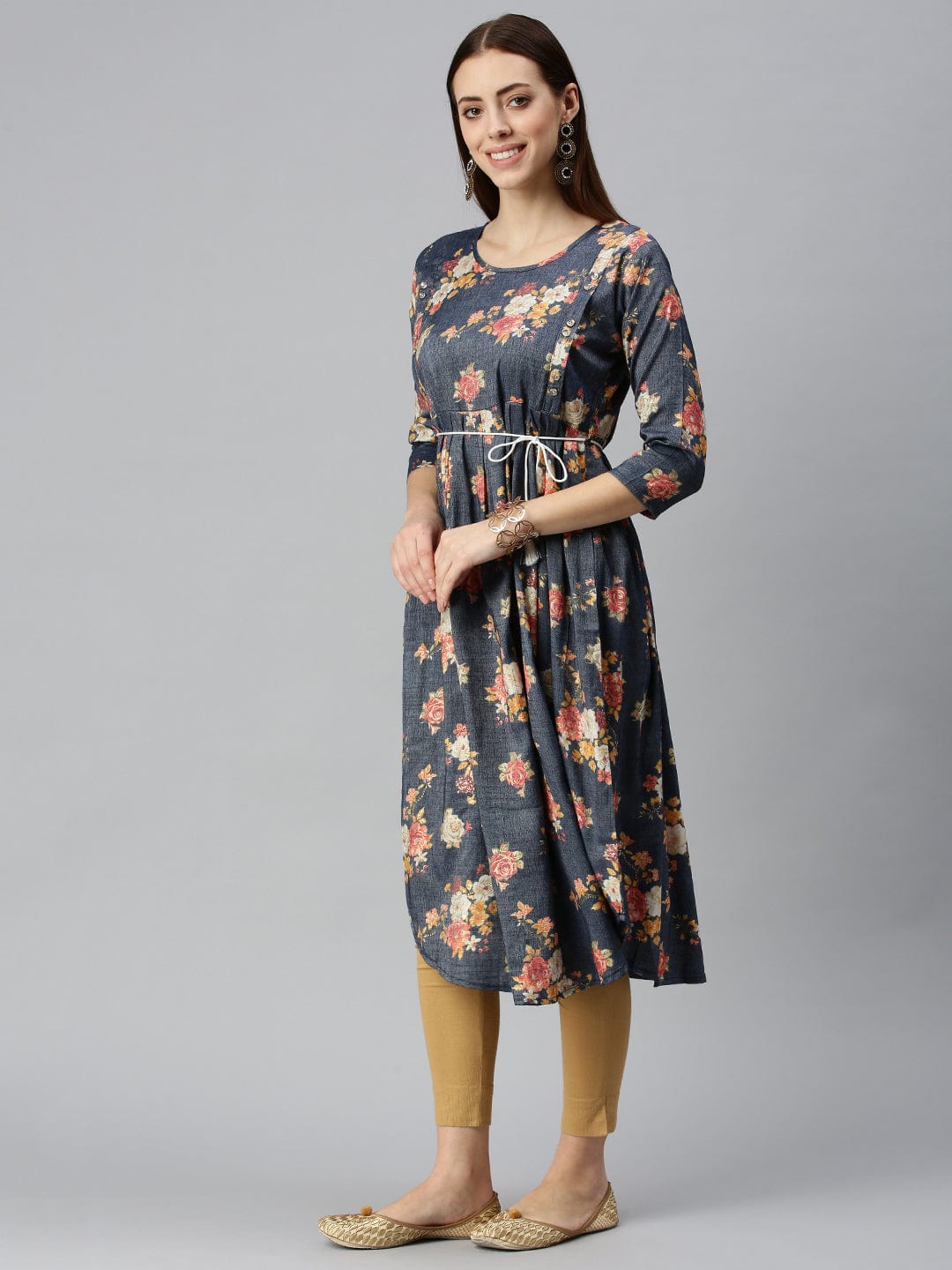 Women's Printed Blue A-Line Kurta