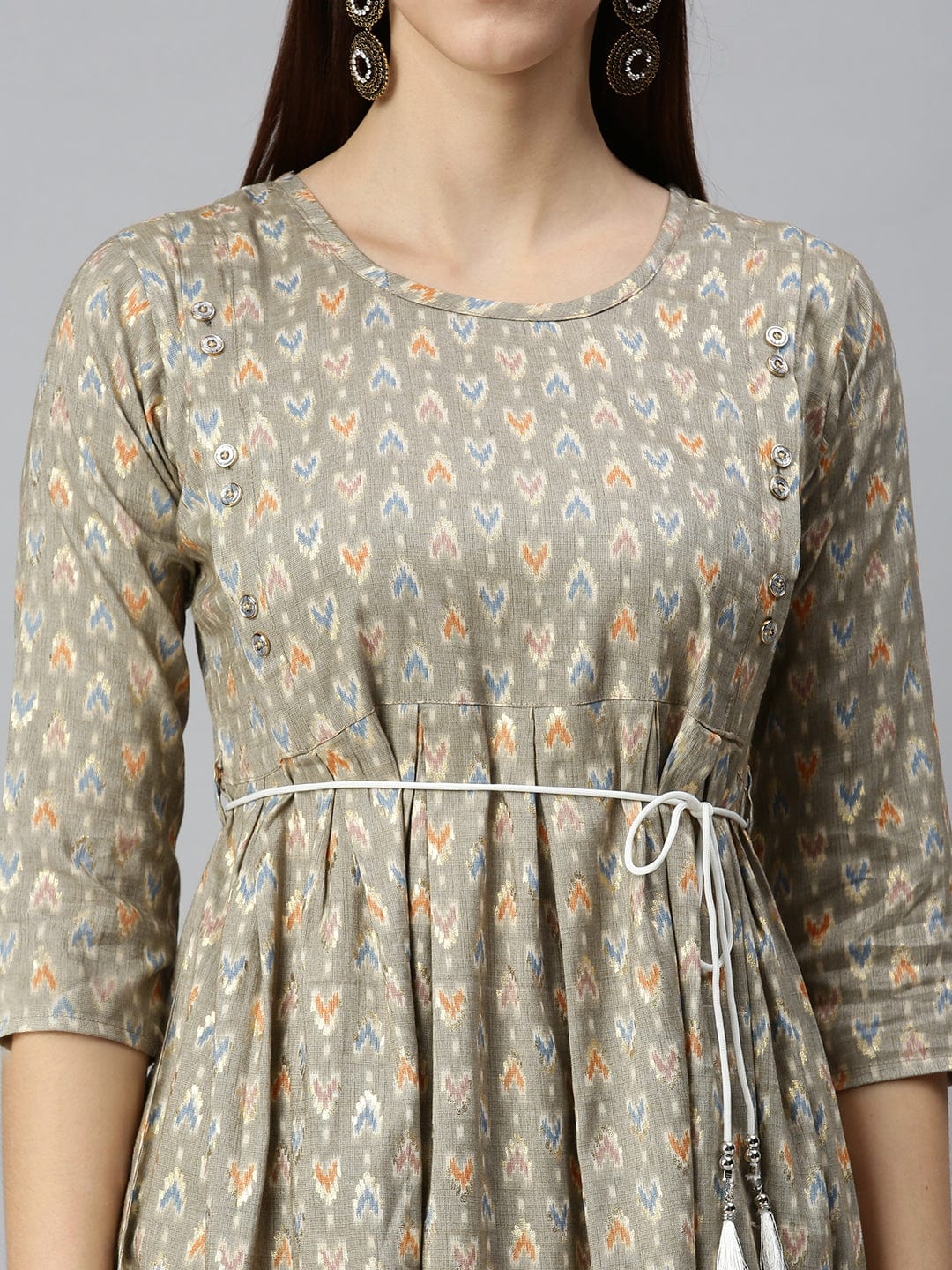 Women's Printed Brown A-Line Kurta