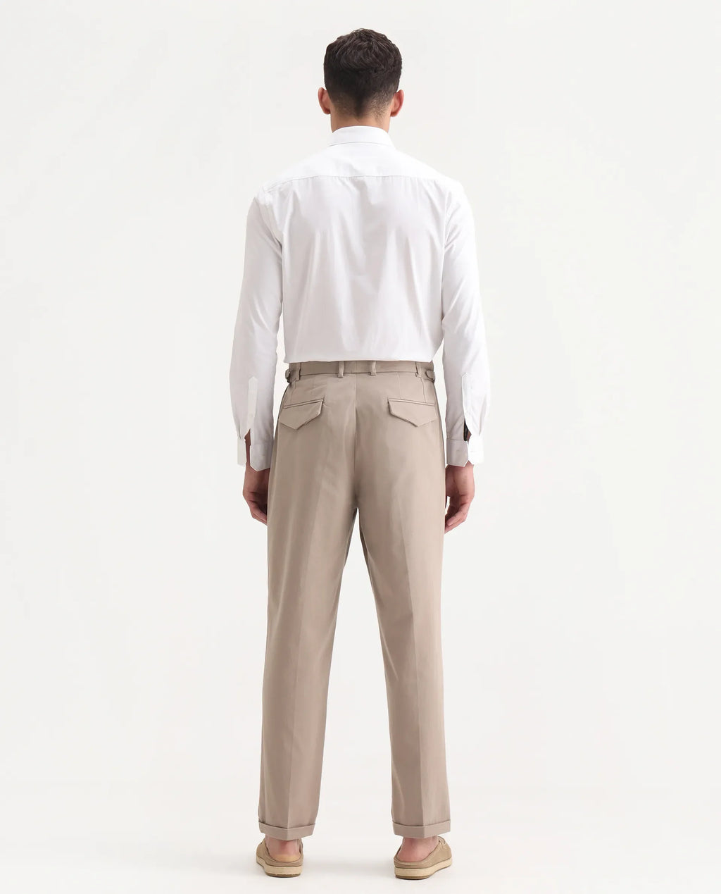 Rare Rabbit Men's Leni Dark Beige Cotton Blend Plain Regular Fit Trouser