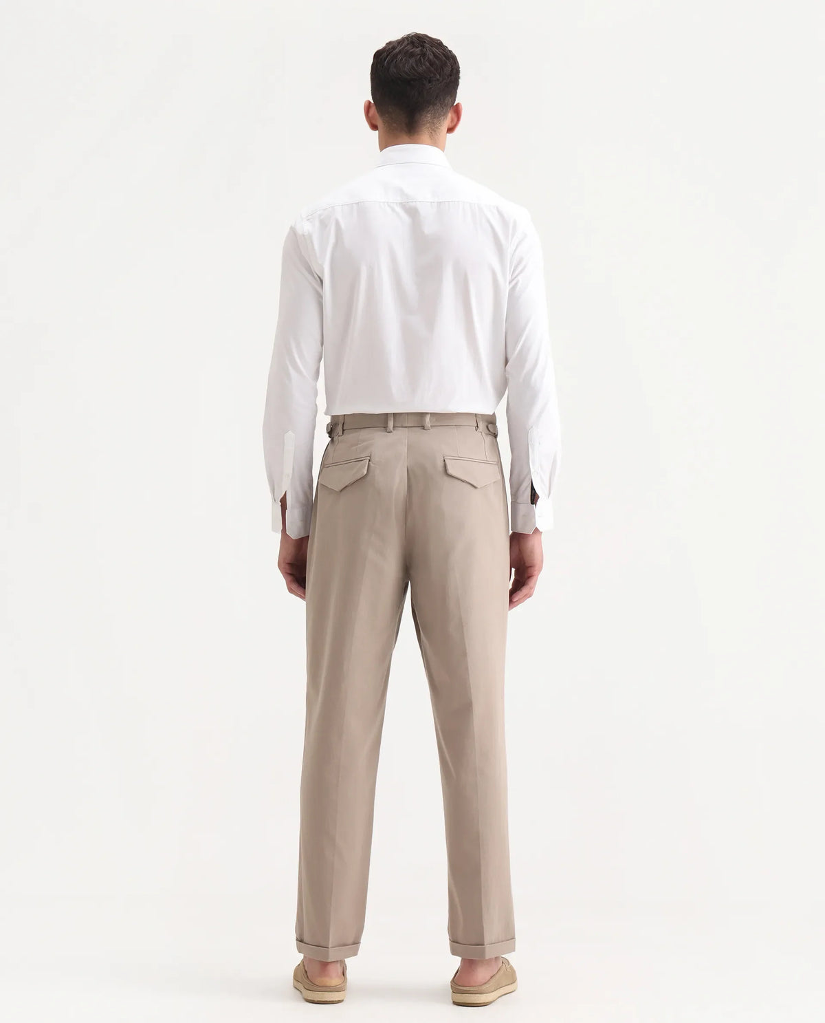 Rare Rabbit Men's Leni Dark Beige Cotton Blend Plain Regular Fit Trouser