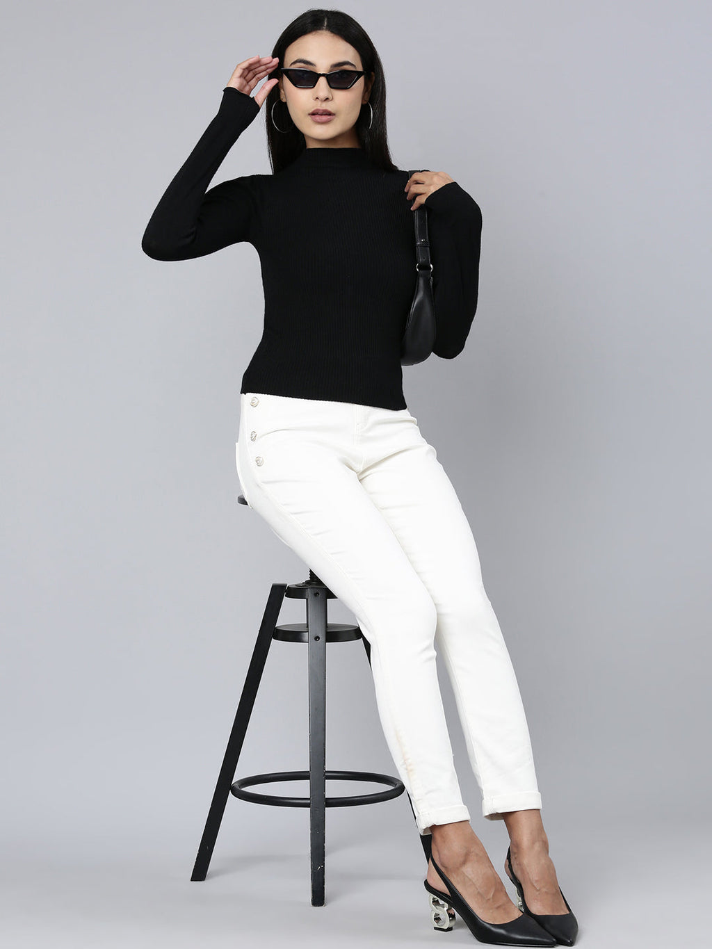 Women's Off White Slim Fit Stretchable Denim Jeans