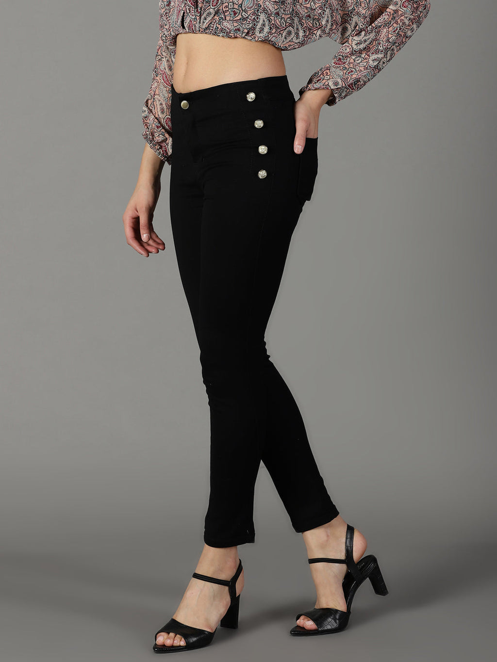 Women's Black Slim Fit High-Rise Slash Knee Acid Wash Stretchable Cotton Jeans
