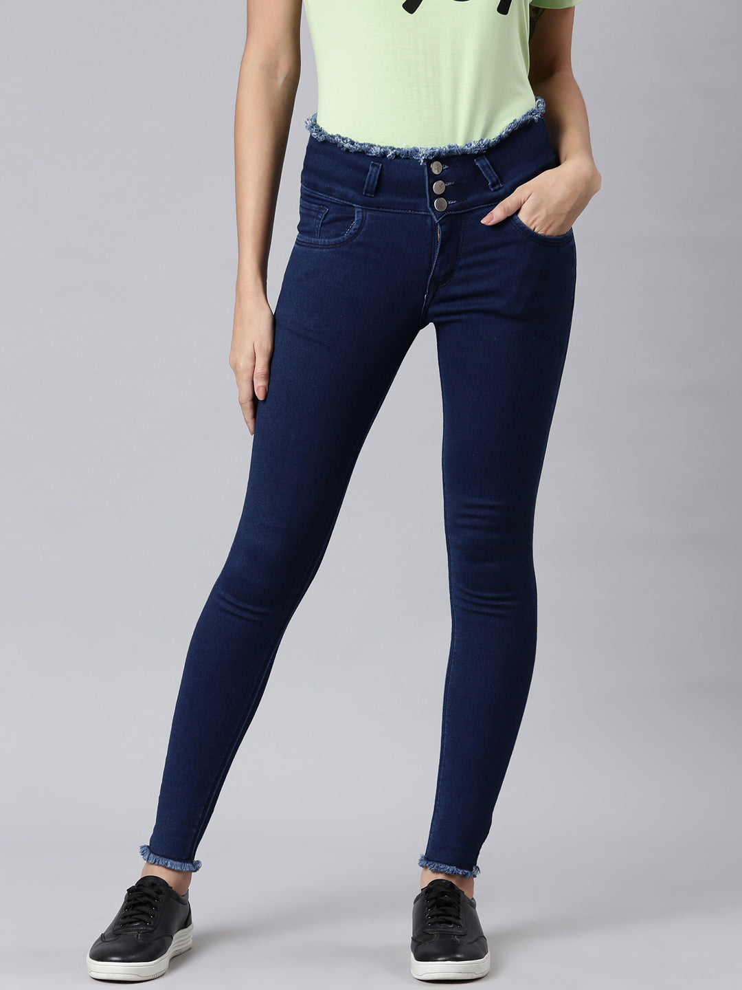 Women's Blue Skinny Fit Acid Wash High-Rise Denim Jeans