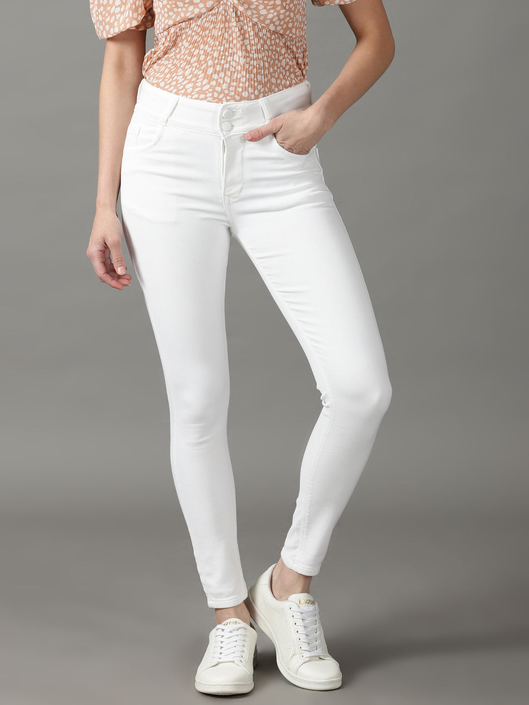 Women's White Skinny Fit Acid Wash Stretchable Cotton Jeans