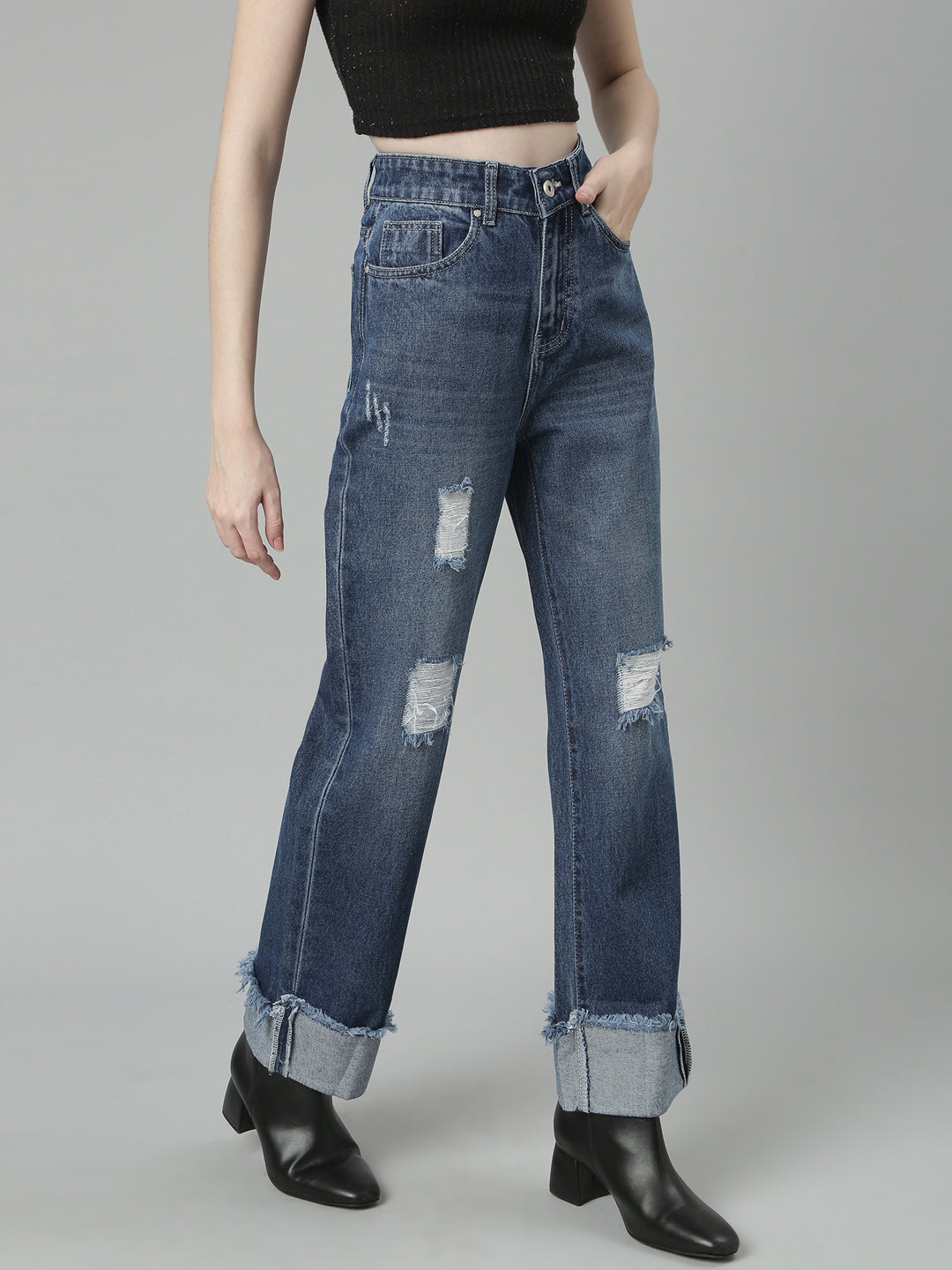 Women's Blue Jean Straight Fit Light Fade Acid Wash Jeans