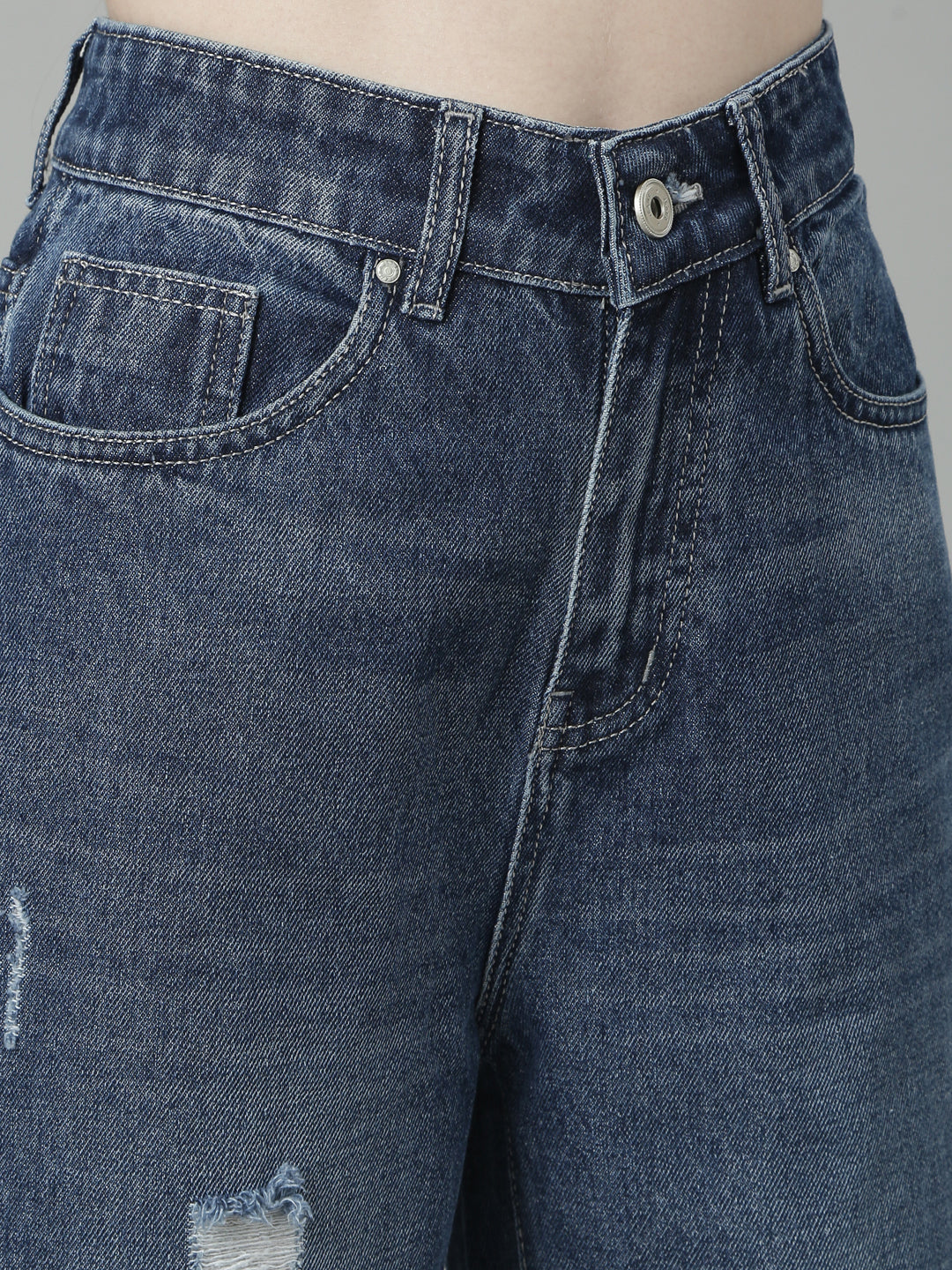 Women's Blue Jean Straight Fit Light Fade Acid Wash Jeans