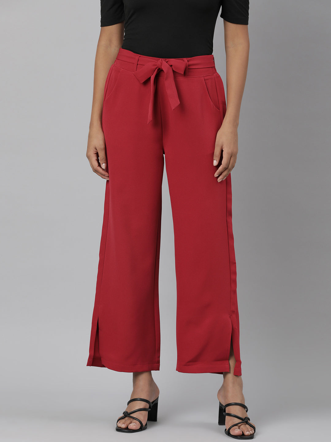 Women's Fuchsia Relaxed Straight Fit Cotton Parallel Trousers