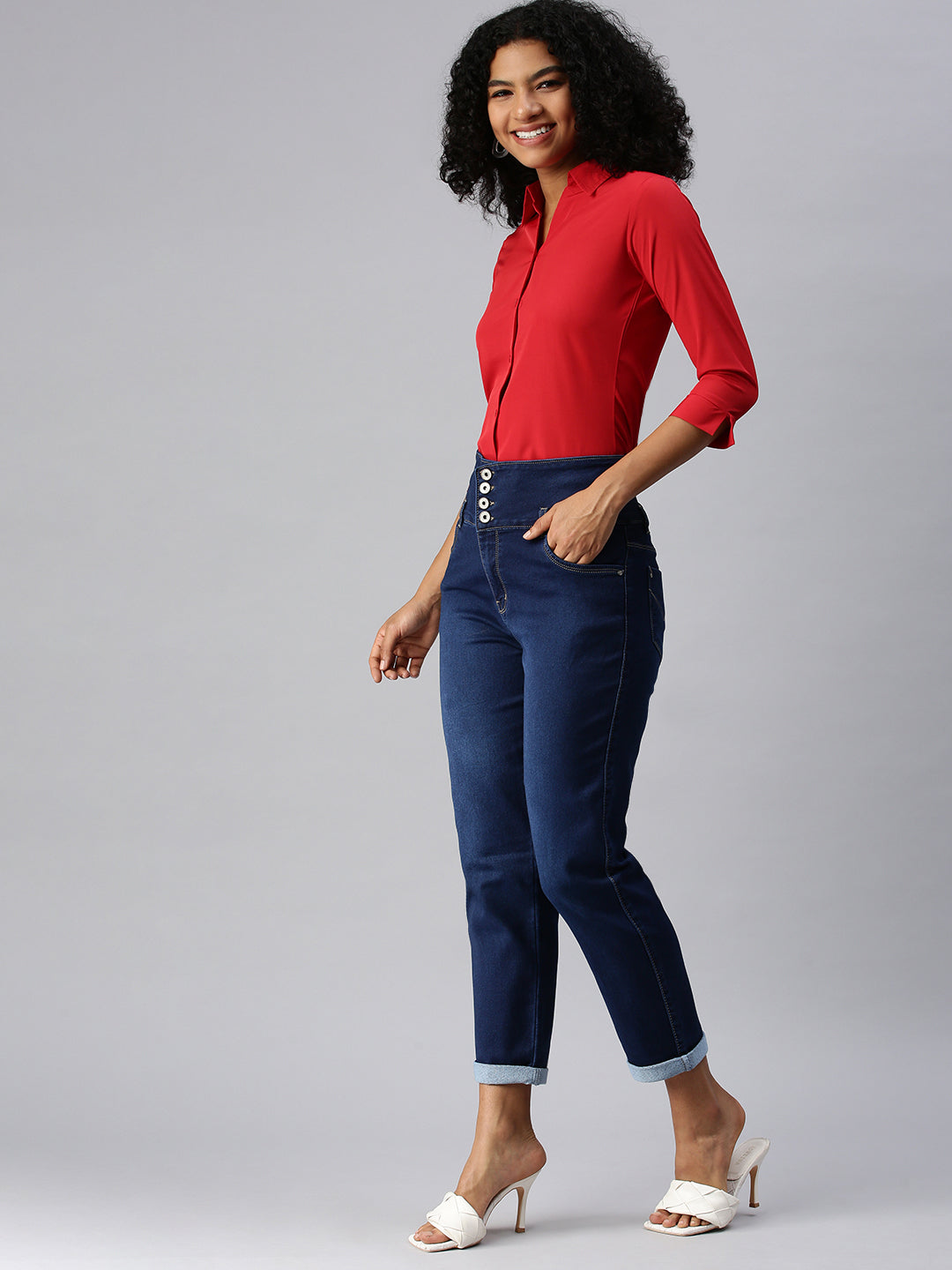 Women's Blue Straight Fit High-Rise Stretchable Denim Jeans