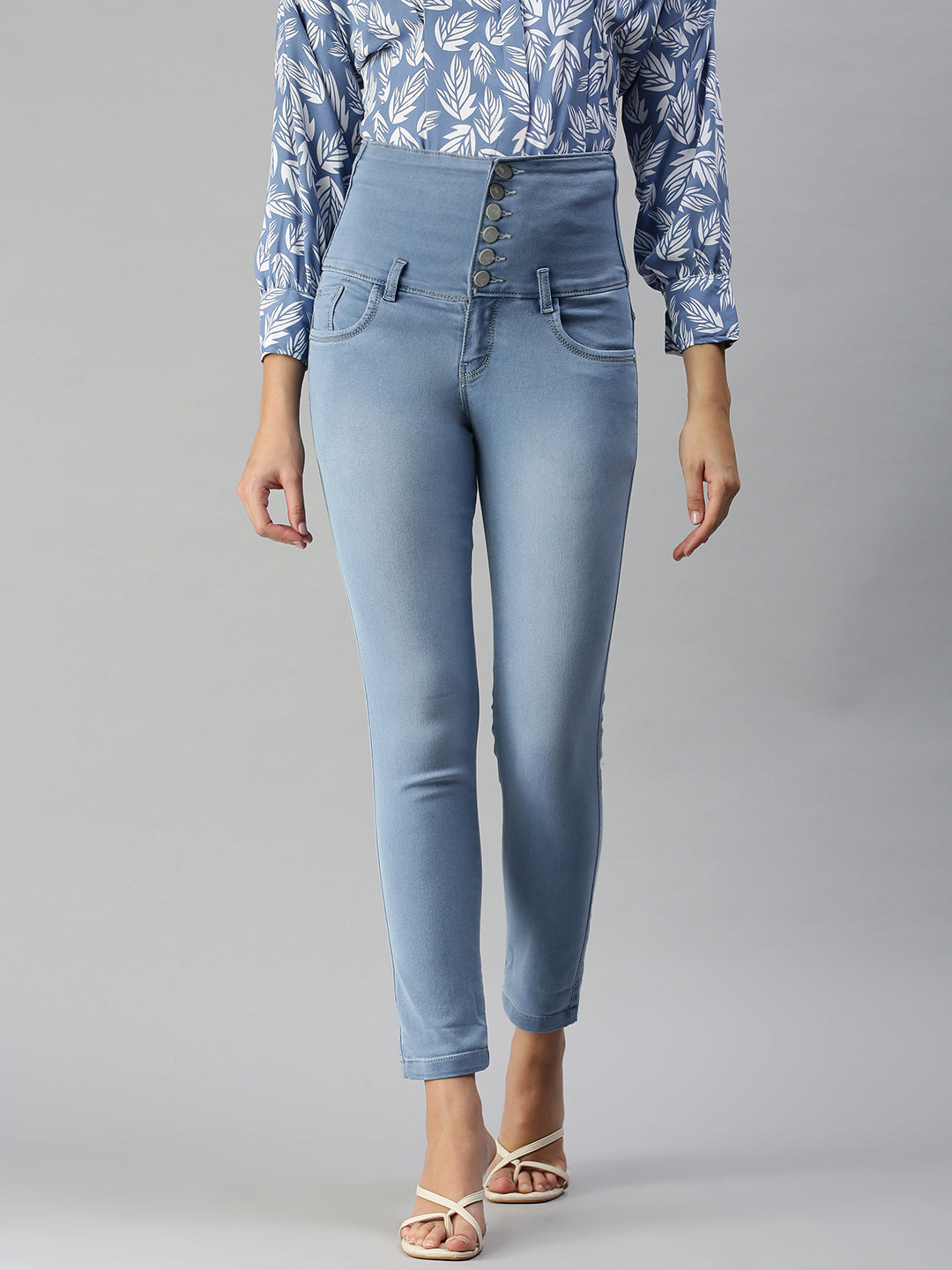 Women's Blue Slim Fit High-Rise Light Fade Stretchable Denim Jeans