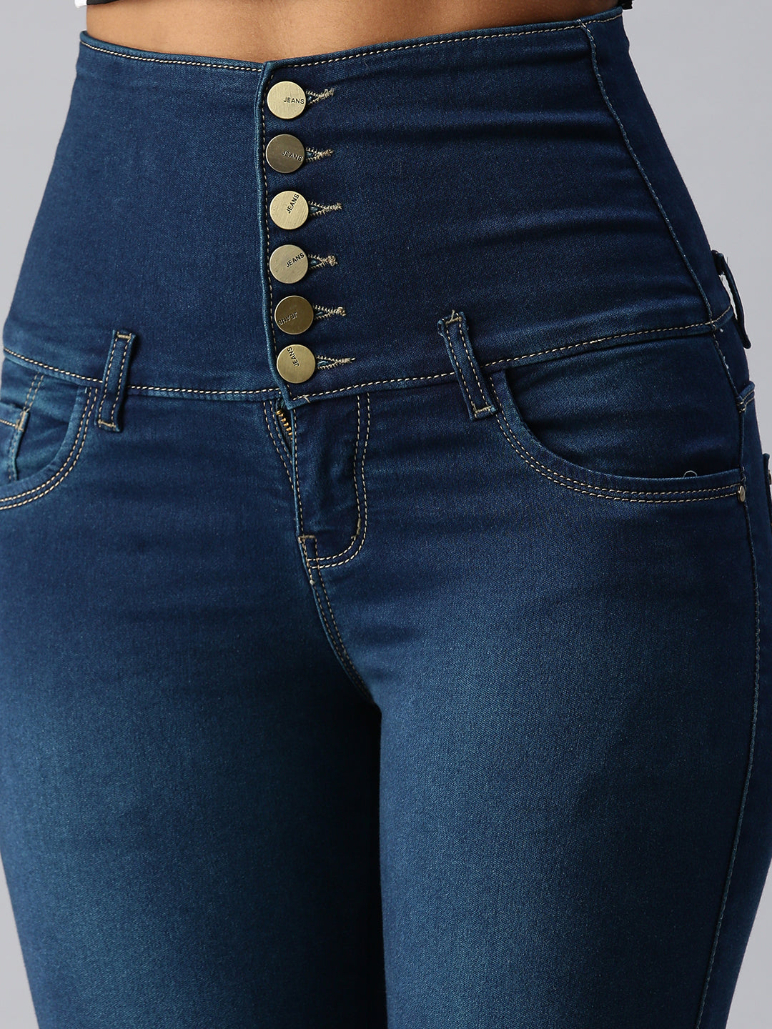 Women's Navy Blue Slim Fit High-Rise Light Fade Stretchable Denim Jeans
