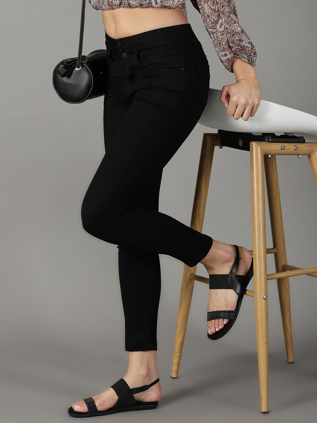 Women's Black Slim Fit High-Rise Acid Wash Stretchable Cotton Jeans