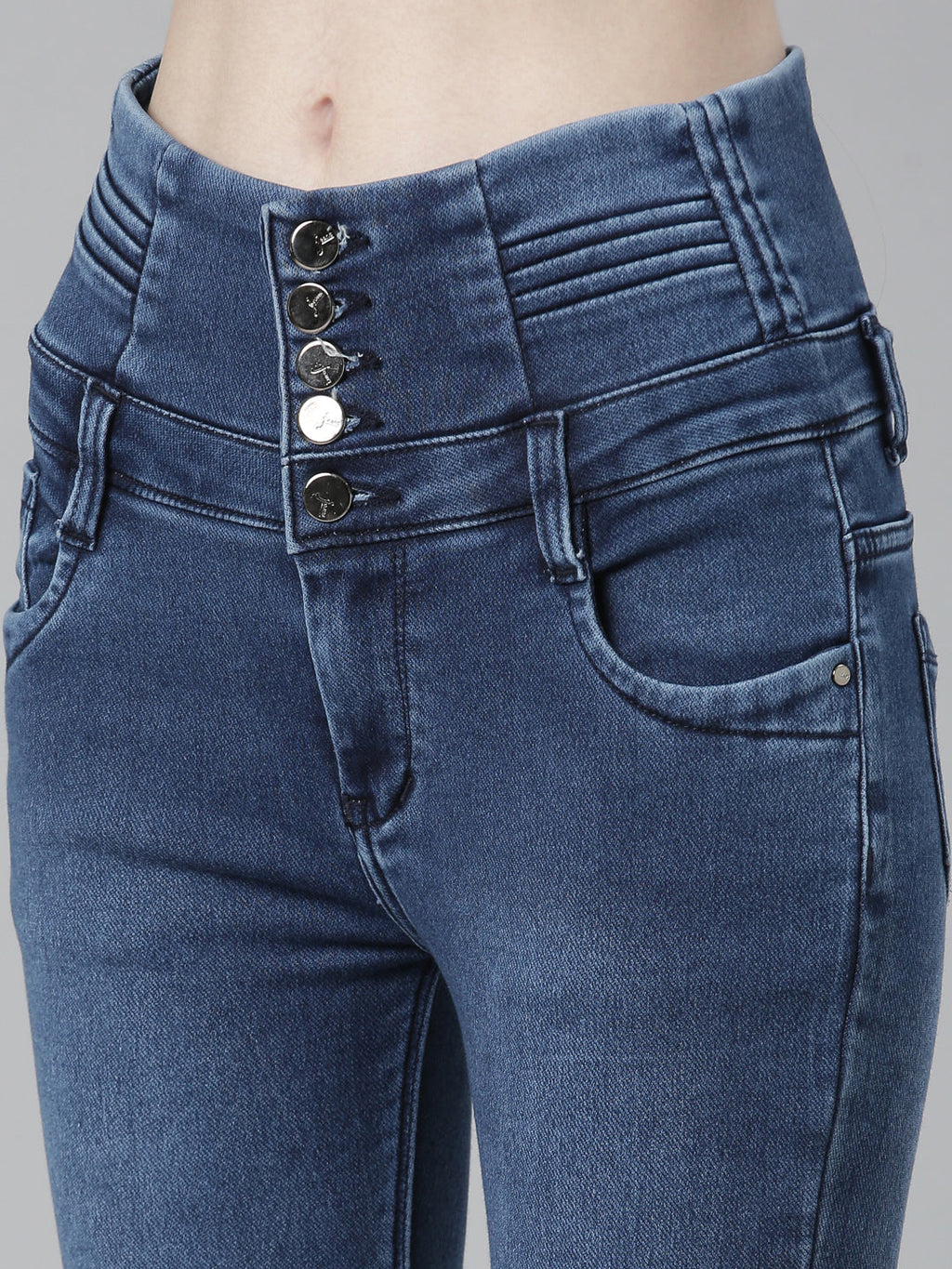 Women's Blue Jean Straight Fit Mid-Rise Acid Wash Stretchable Jeans