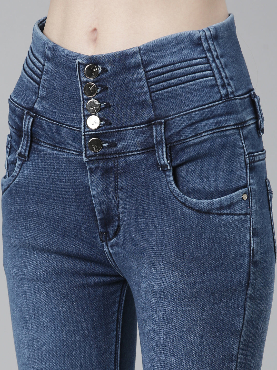Women's Blue Jean Straight Fit Mid-Rise Acid Wash Stretchable Jeans